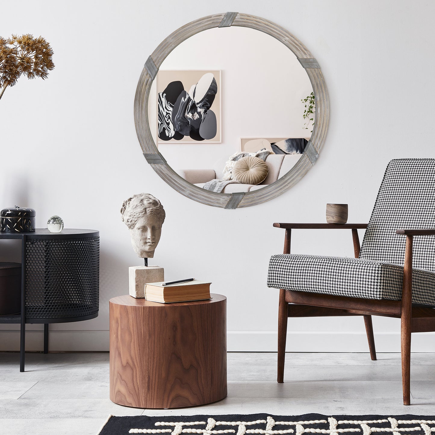 Oversized Round Wood Wall Mirror (30.75") - Farmhouse Natural Wood Accent for Living Room, Bedroom & Entryway