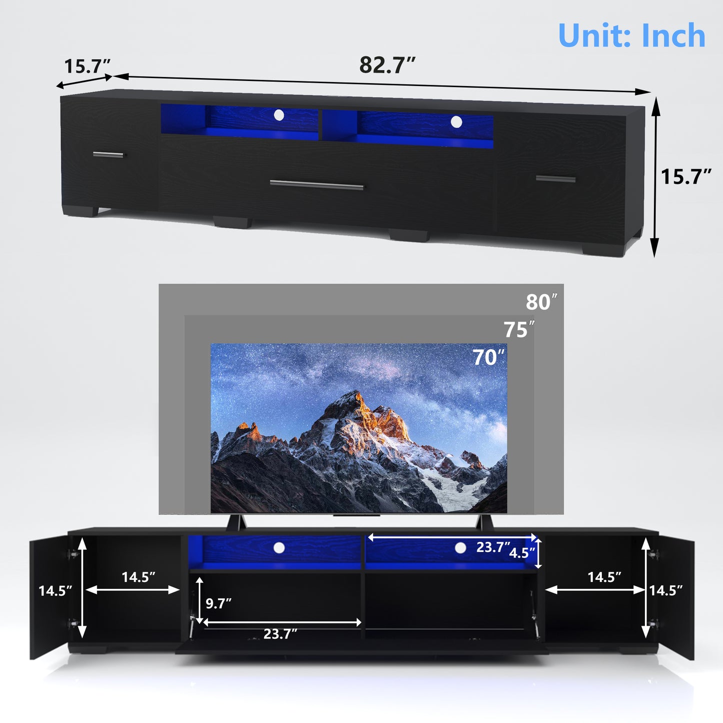 80" LED TV Stand with App Control - RGB Entertainment Center with Storage for Living Room or Gaming Setup