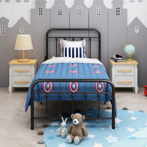 Twin Metal Platform Bed Frame - Victorian Style Headboard & Footboard with Underbed Storage (Black)