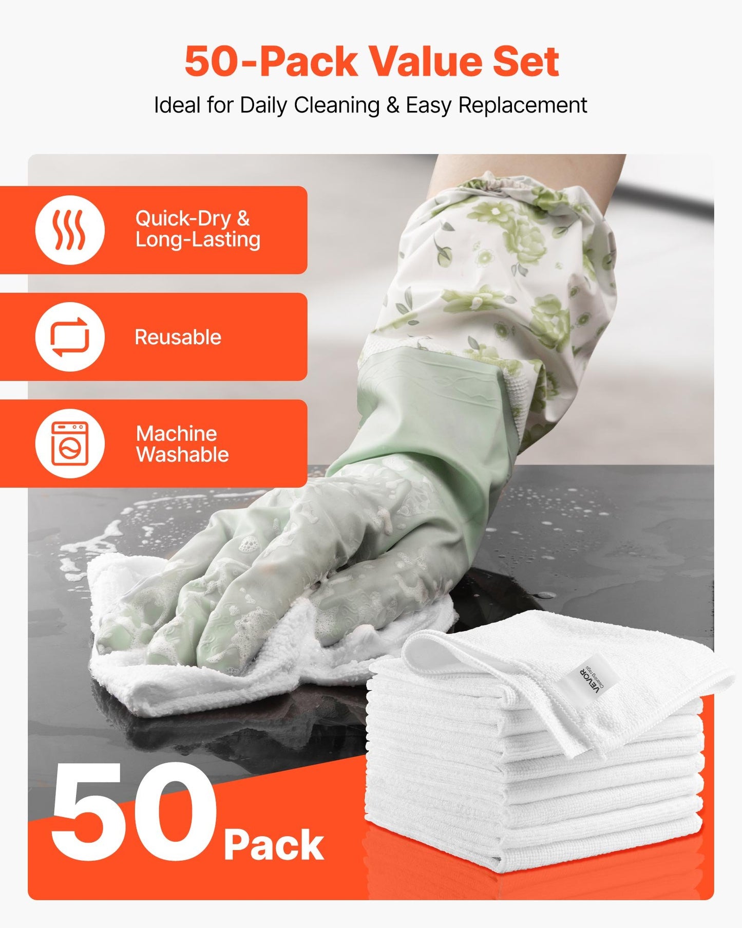 50-Pack Microfiber Cleaning Cloths - Lint-Free, Scratch-Free Towels for Kitchen, Bathroom, Glass & Airbnb Cleaning