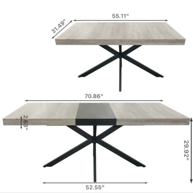 Wildflower Extendable Dining Table with Hidden Storage | Modern Rustic Gray Wood Top & Black Iron Base | Seats 6