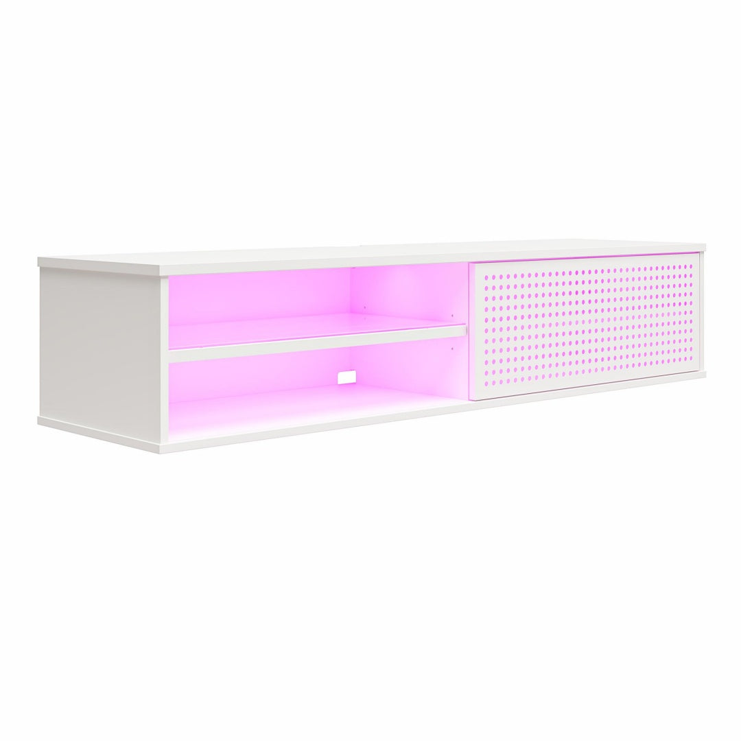 Floating TV Stand with LED Lights - Wall Mounted Gaming Media Console (Up to 60" TVs, White)