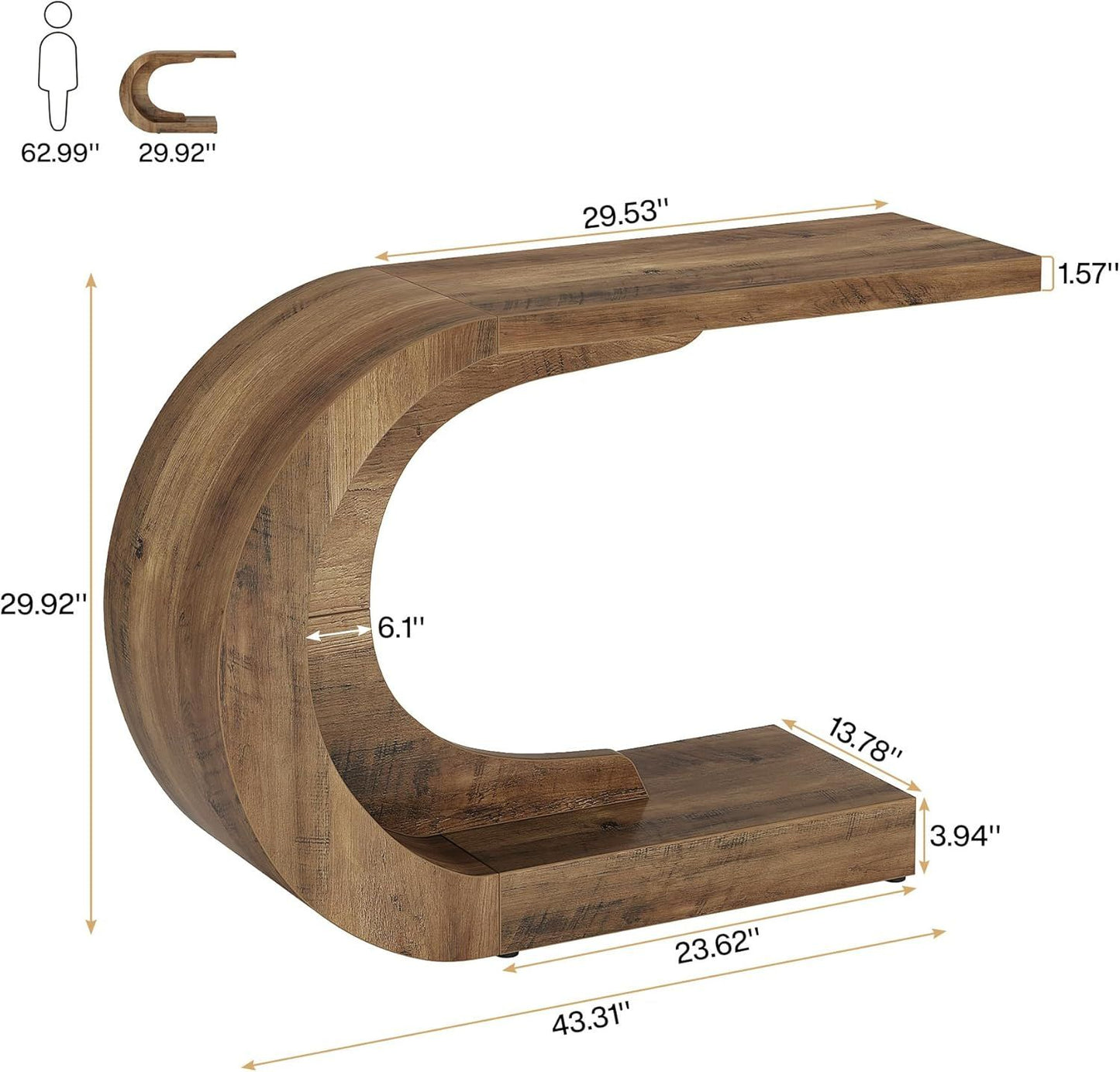 Modern Curved C-Shaped Console Table - Sculptural Wood Entryway Accent Table for Hallway or Living Room