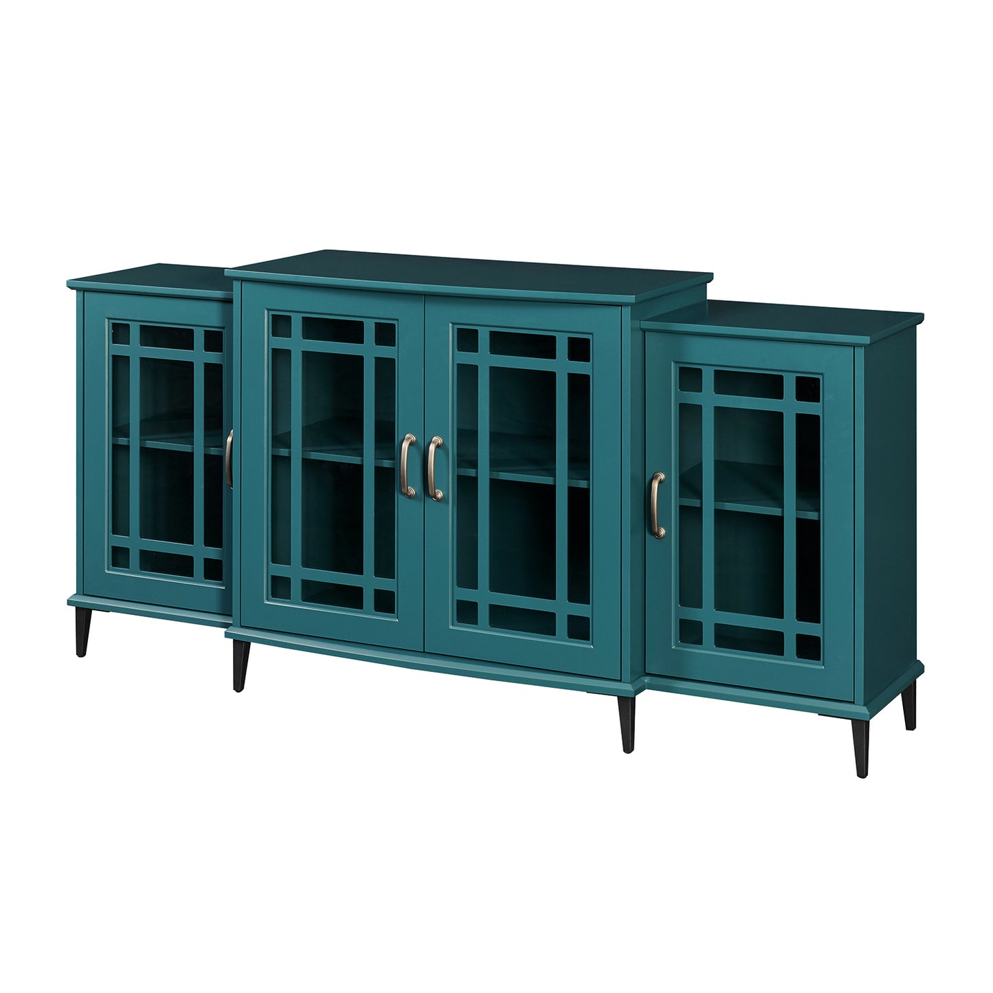 The "Artisan Teal" 62" Buffet & Media Console | Geometric Glass Doors with 8-Leg Stability System