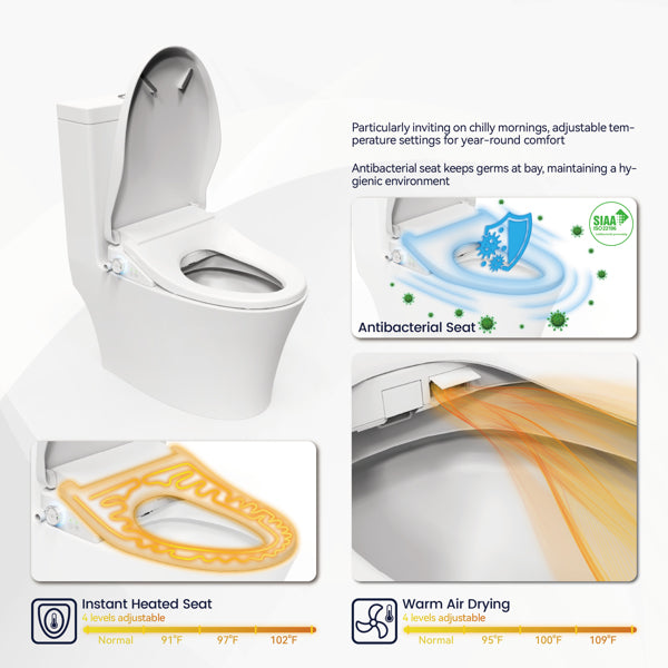 Smart Bidet Toilet Seat with Remote - Heated Seat, Warm Water Wash, Dryer & Self-Cleaning Nozzle