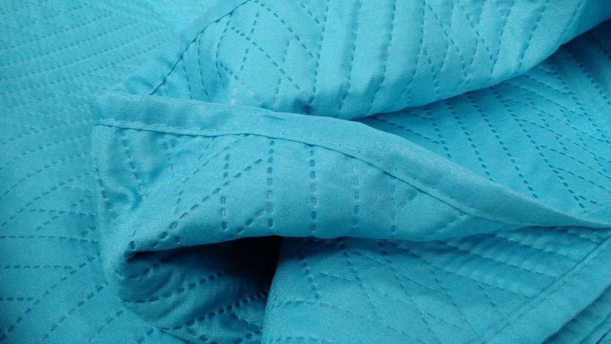 Lightweight Quilted Coverlet Set - Solid Turquoise Teal Blue Lagoon Bedspread