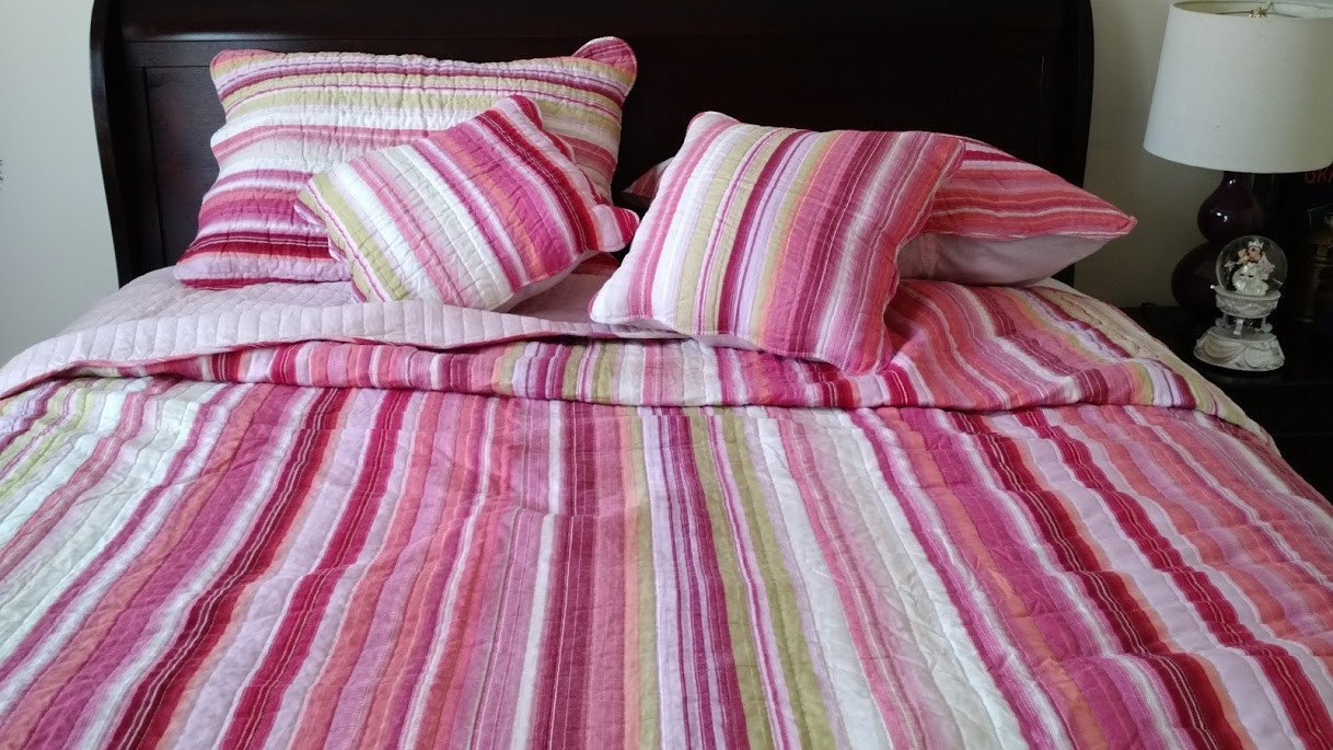 Boho Reversible Quilt Set - Vibrant Pink & Red Stripes