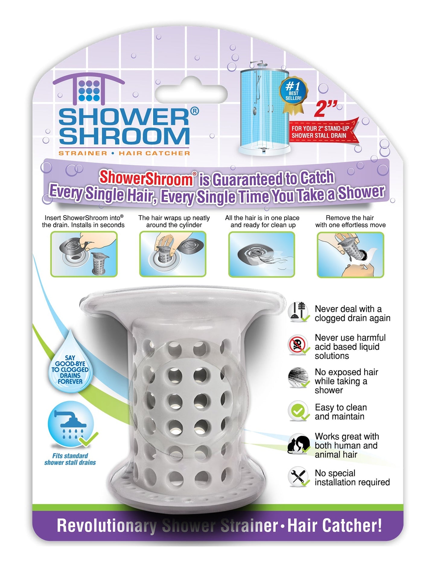 ShowerShroom Ultra - The Original 2" Hair Catcher & Drain Protector