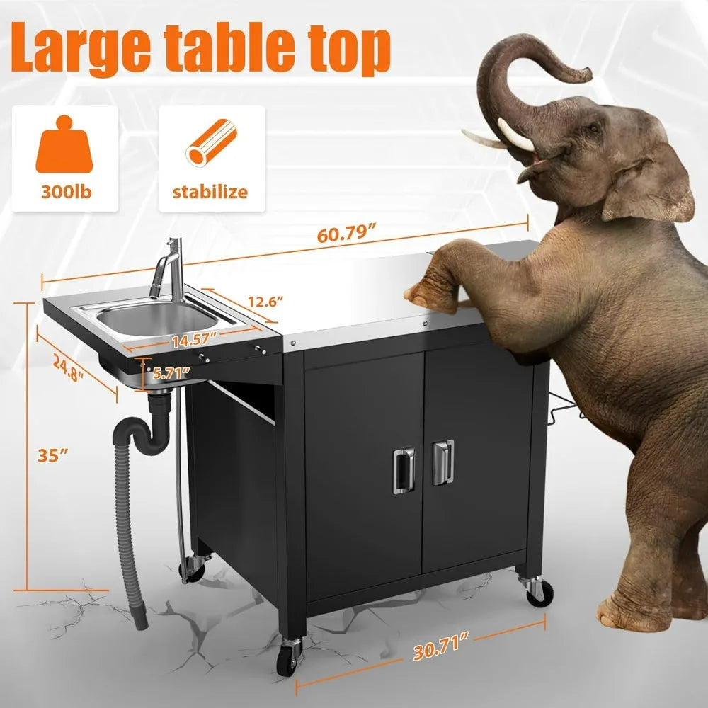 Compact 30" Outdoor Kitchen Island with Fold-Out Sink & 304 Stainless Steel Top