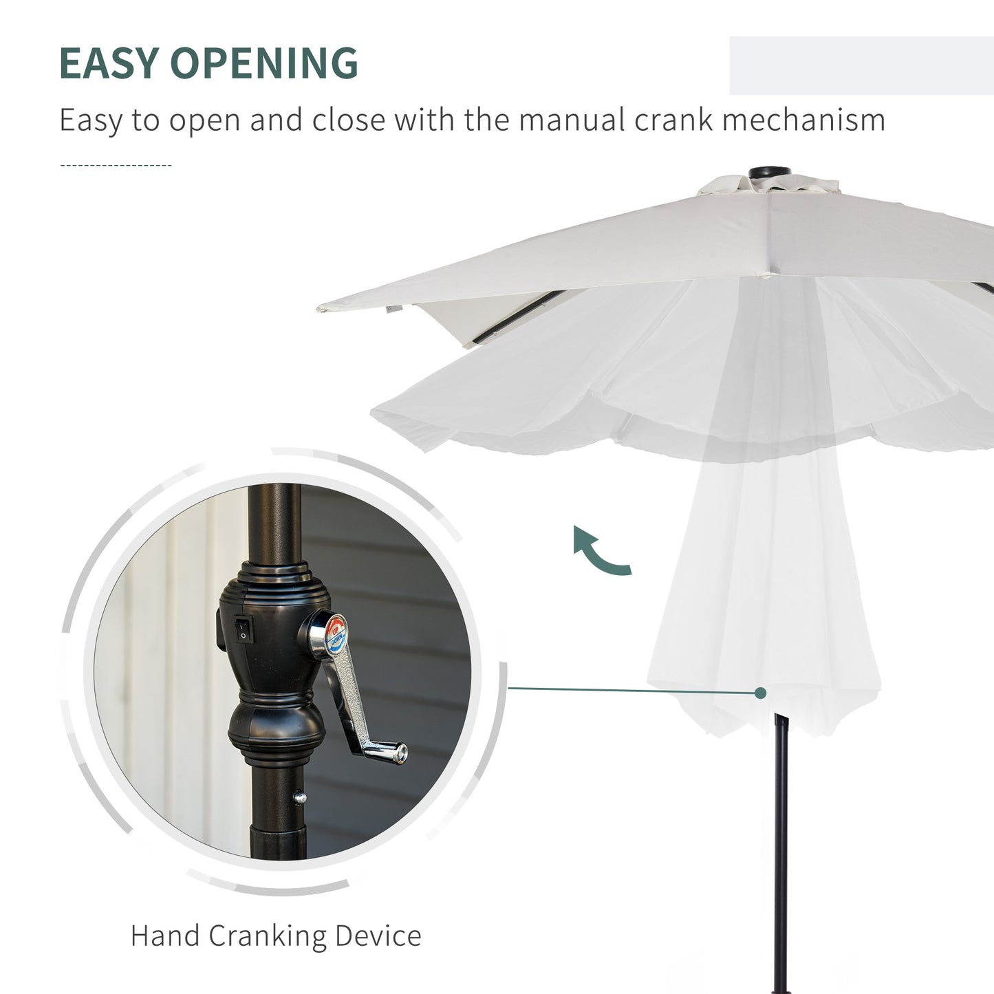 9x7ft Solar LED Patio Umbrella - Rectangular Outdoor Market Umbrella with Tilt & Crank (White)