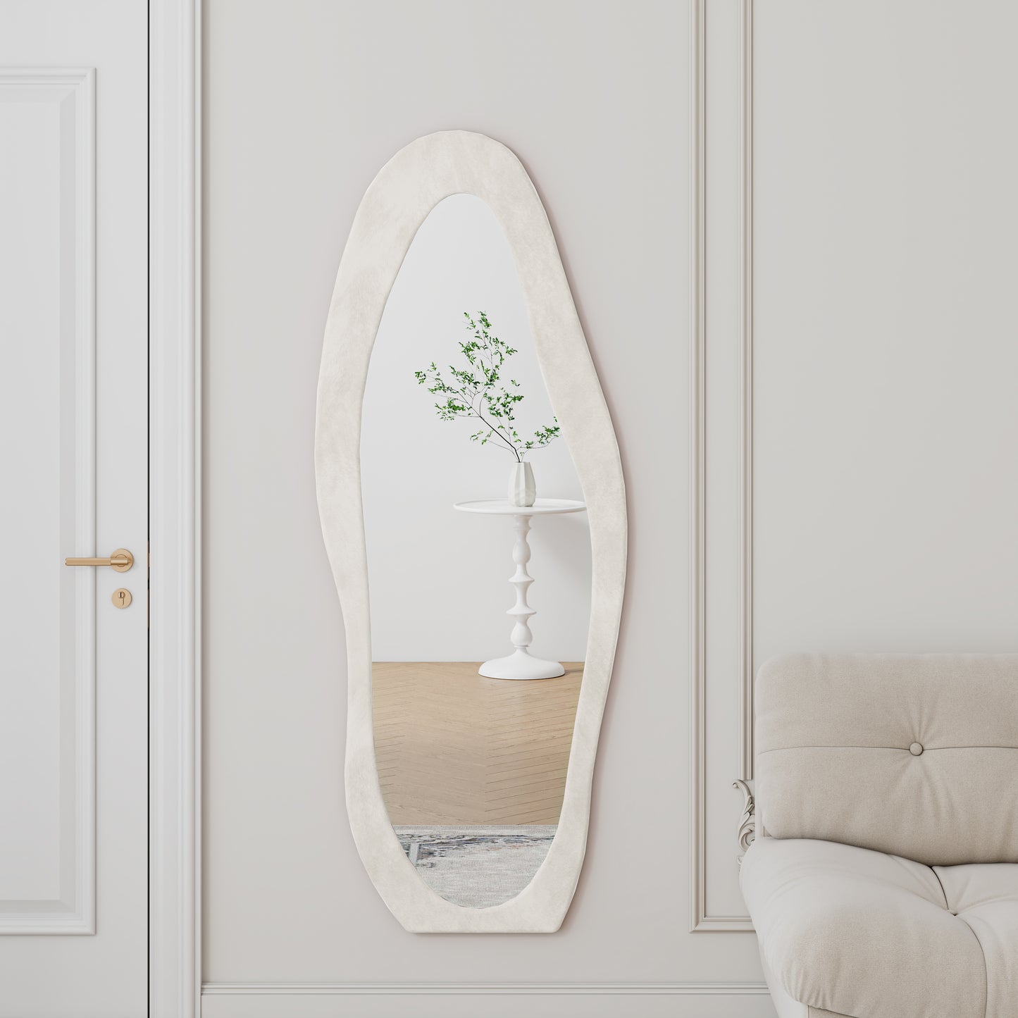 The "Social-Ready" 63" Irregular Wavy Mirror | Flannel-Wrapped Luxury Full-Length Floor & Wall Mirror