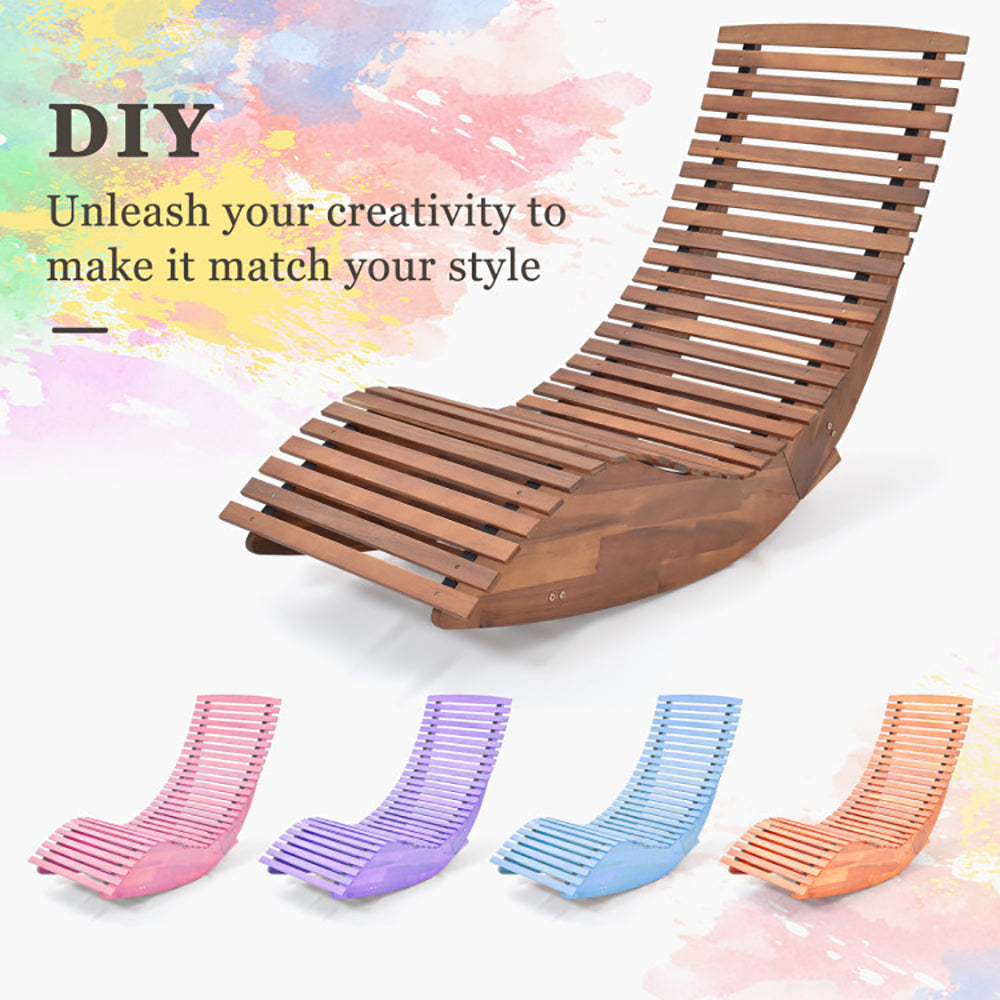 Outdoor Acacia Wood Rocking Lounge Chair - Ergonomic High Back Slatted Patio Rocker | Natural Finish Sun Lounger for Porch, Deck & Garden