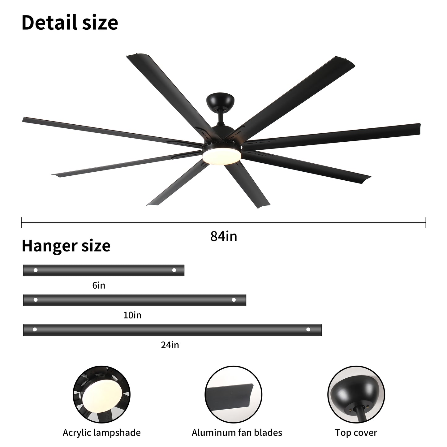 84" Large Modern Ceiling Fan with Light & Remote - Black, DC Motor, Dimmable LED, Ultra Quiet