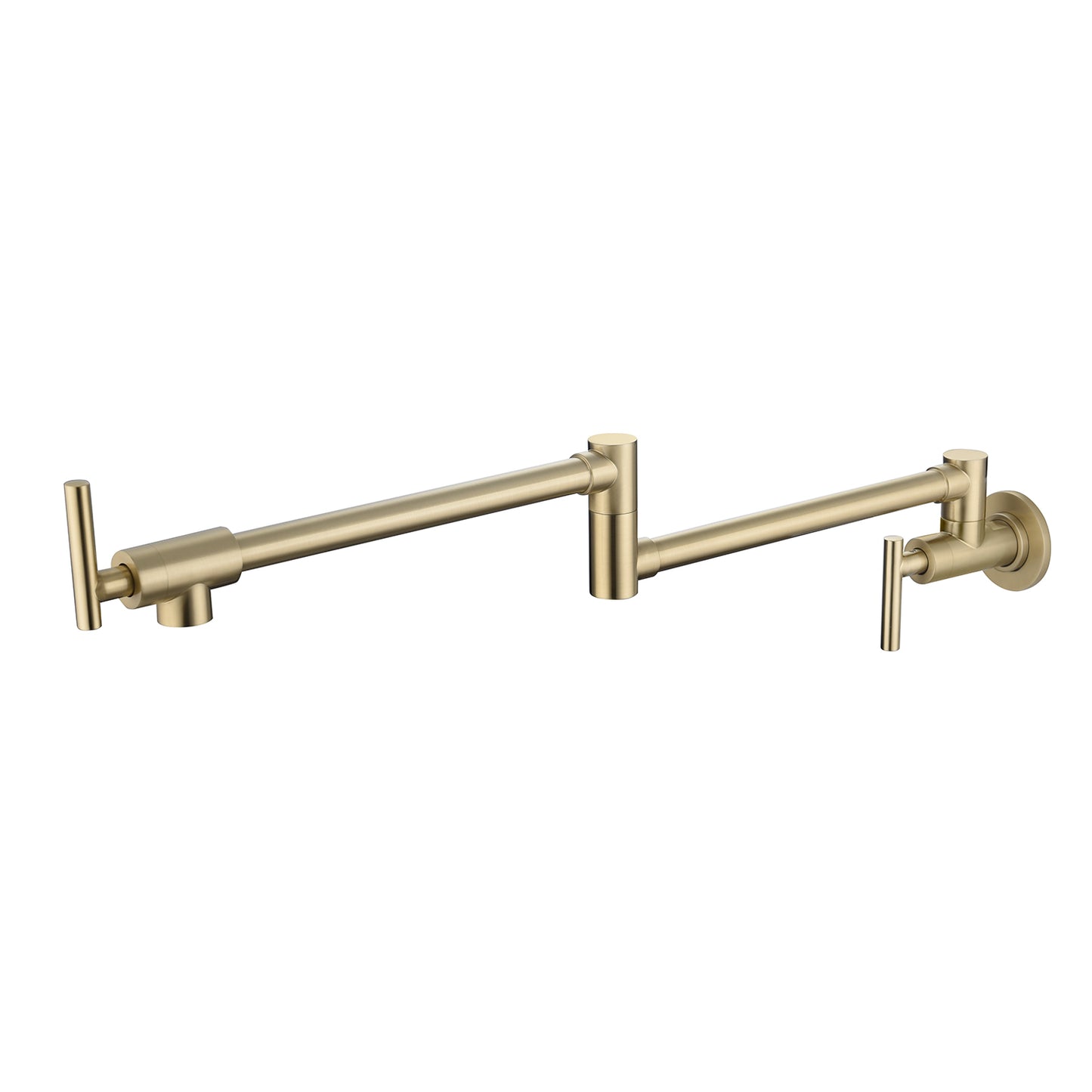 Wall-Mount Pot Filler Faucet - 23.6" Reach Foldable Dual-Handle Brass Kitchen Faucet (Brushed Gold)