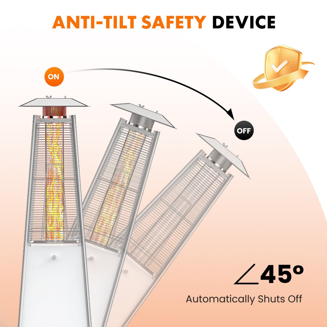 Outdoor Pyramid Patio Heater 48,000 BTU - Propane Heater with Wheels & Safety Shutoff (LED or Stainless Steel Options)