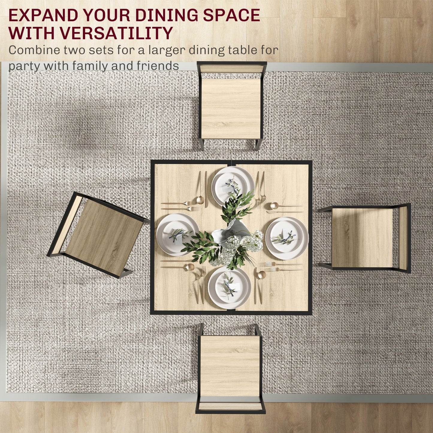 3-Piece Space-Saving Dining Set - Industrial Kitchen Table with 2 Chairs, Compact Small Space Dining Set (Oak & Black)