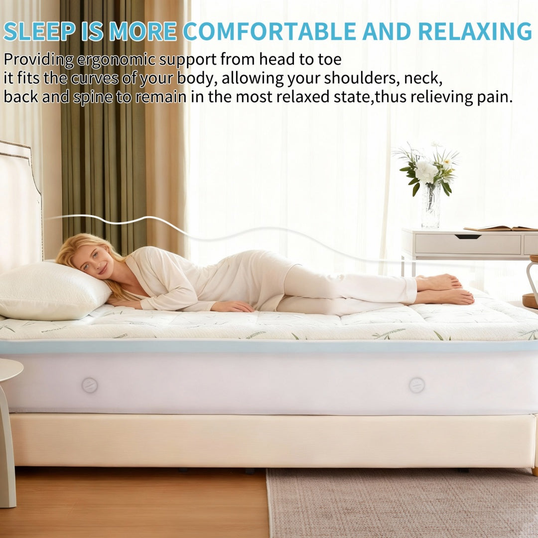 Cooling Gel Memory Foam Mattress Topper with Plush Pillow Top - Dual Layer Pressure Relief Pad for Back Pain | Twin, Full, Queen, King
