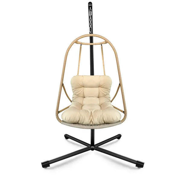 Foldable Egg Swing Chair with Stand - Indoor / Outdoor Hanging Lounge Chair (300 lb capacity, Khaki)