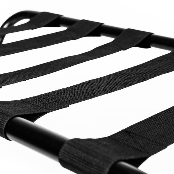 Folding Luggage Rack - Black Metal Suitcase Stand with Heavy-Duty Straps for Guest Room & Airbnb