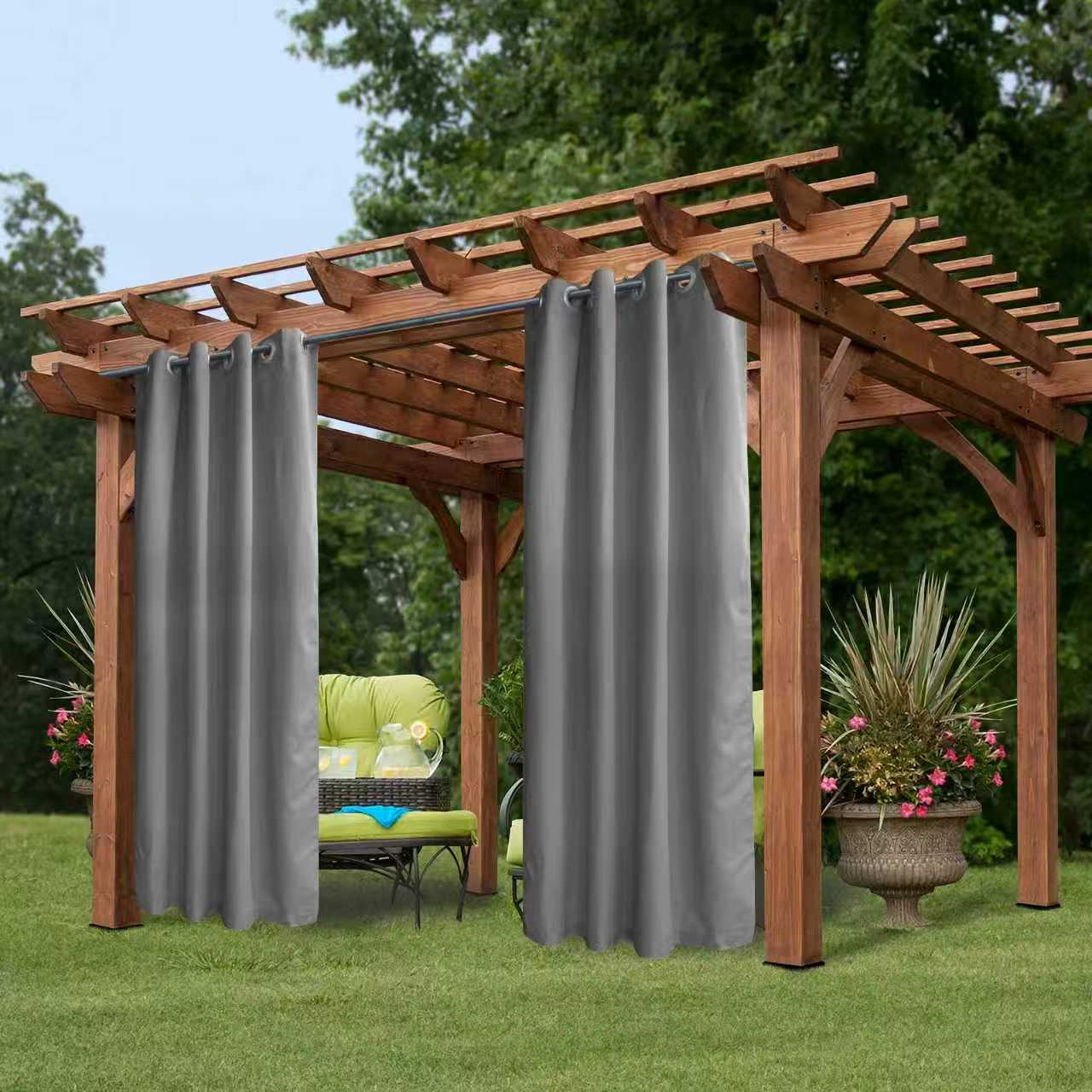 Indoor/Outdoor Blackout Curtain Panel (50" x 84") - Weather-Resistant, Grommet Top - Beige, Light Gray, Dark Gray