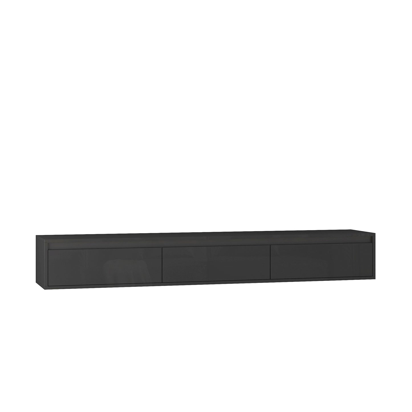 Floating TV Stand with LED Lights - Wall Mounted Entertainment Center with Storage Shelves, Power Outlets & USB Ports (Black High Gloss)