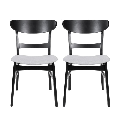 Mid-Century Dining Chairs Set of 2 - Wood Frame with Upholstered Seat (Light Gray)