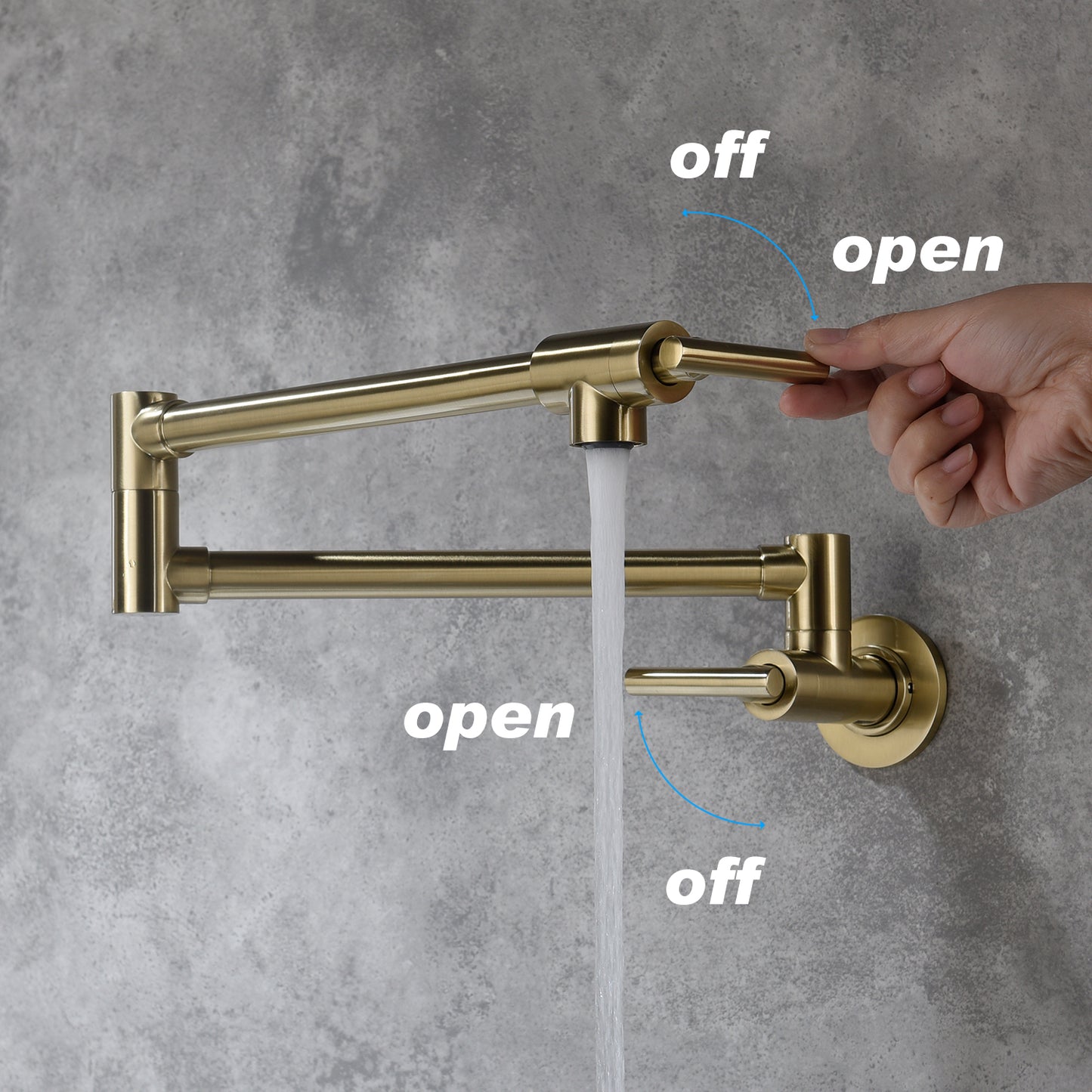 Wall-Mount Pot Filler Faucet - 23.6" Reach Foldable Dual-Handle Brass Kitchen Faucet (Brushed Gold)