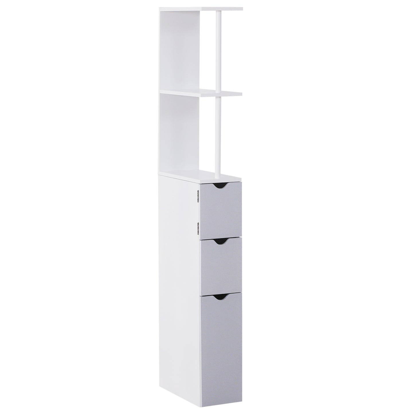 Slim Bathroom Storage Cabinet with Drawers - 55" Tall Narrow Linen Tower with Shelves, Freestanding White Organizer