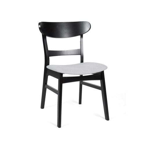 Mid-Century Dining Chairs Set of 2 - Wood Frame with Upholstered Seat (Light Gray)