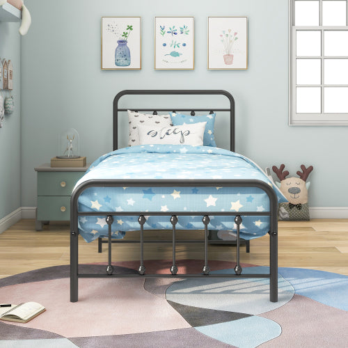 Twin Metal Platform Bed Frame - Victorian Style Headboard & Footboard with Underbed Storage (Black)