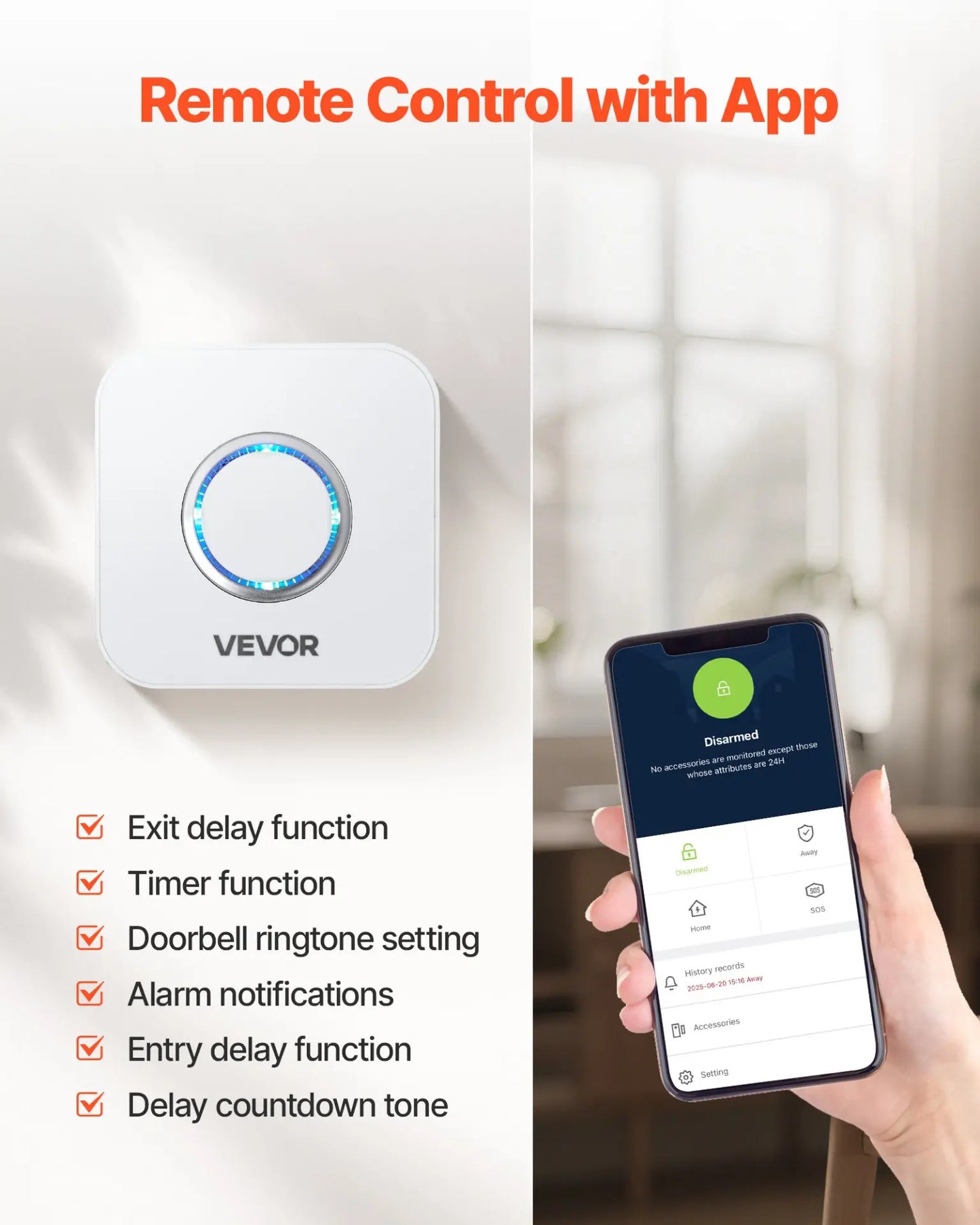 VEVOR Smart Wireless Door Chime System – 6 Sensors & App-Controlled Receiver