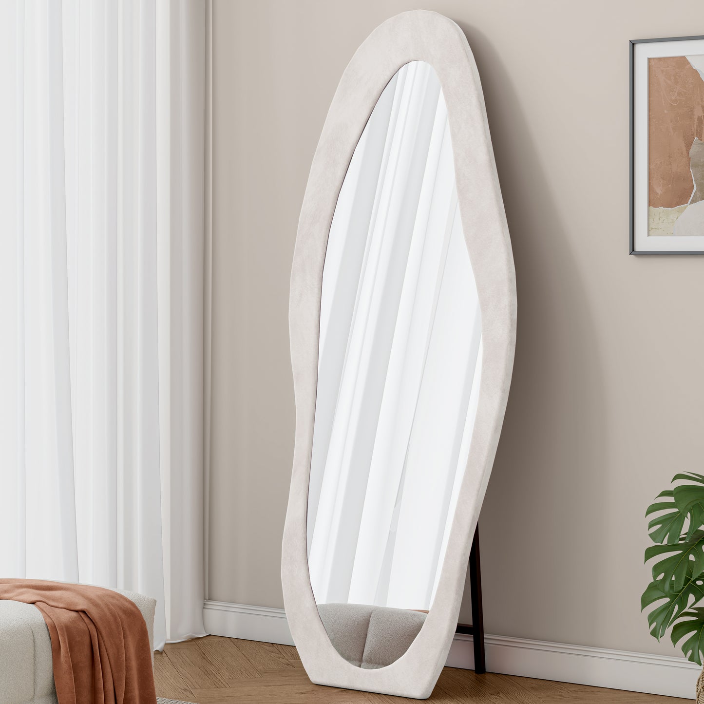The "Social-Ready" 63" Irregular Wavy Mirror | Flannel-Wrapped Luxury Full-Length Floor & Wall Mirror