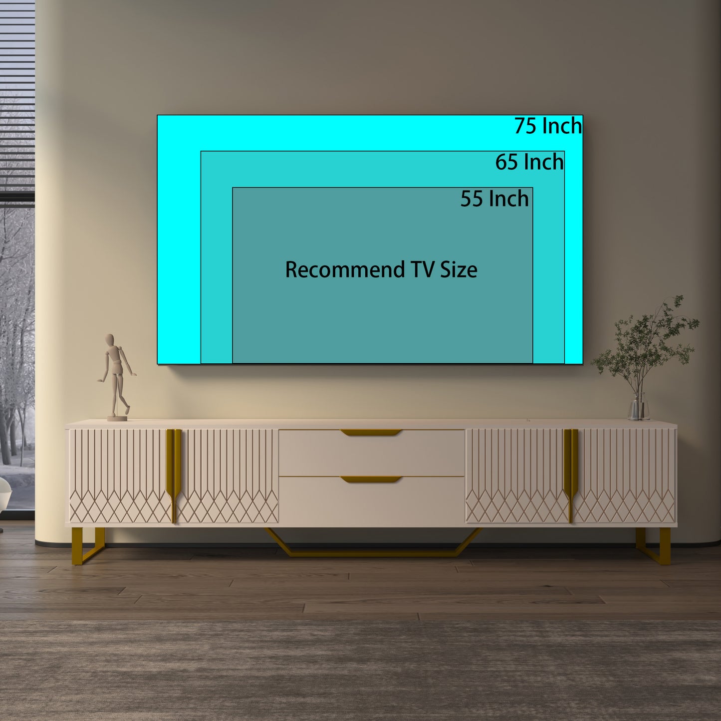 Modern White & Gold TV Console - Carved Cabinet Entertainment Center with Metal Legs (Up to 75" TVs)
