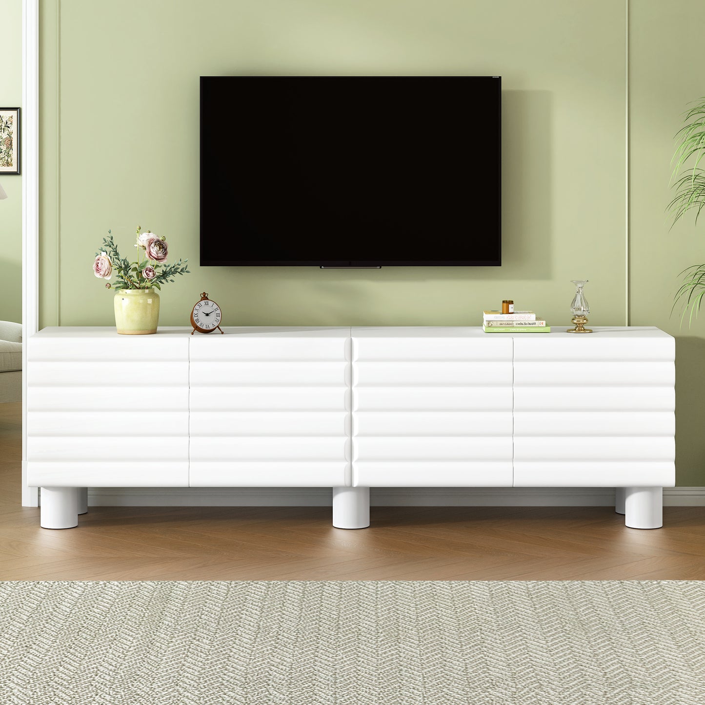 The "Cloud-Wave" 71" Luxury Media Console | Cream-Style Wavy Design with 595lb Ultra-Capacity