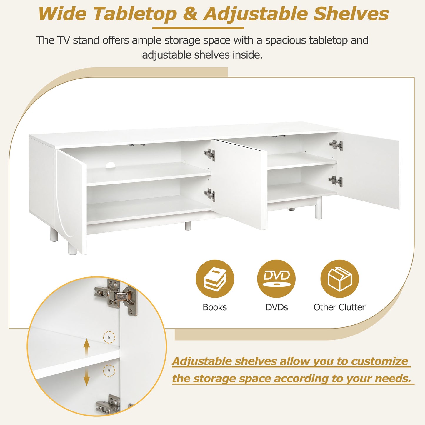 Modern White TV Stand with Arch Doors - 70.8" Minimalist Entertainment Center for TVs up to 78"