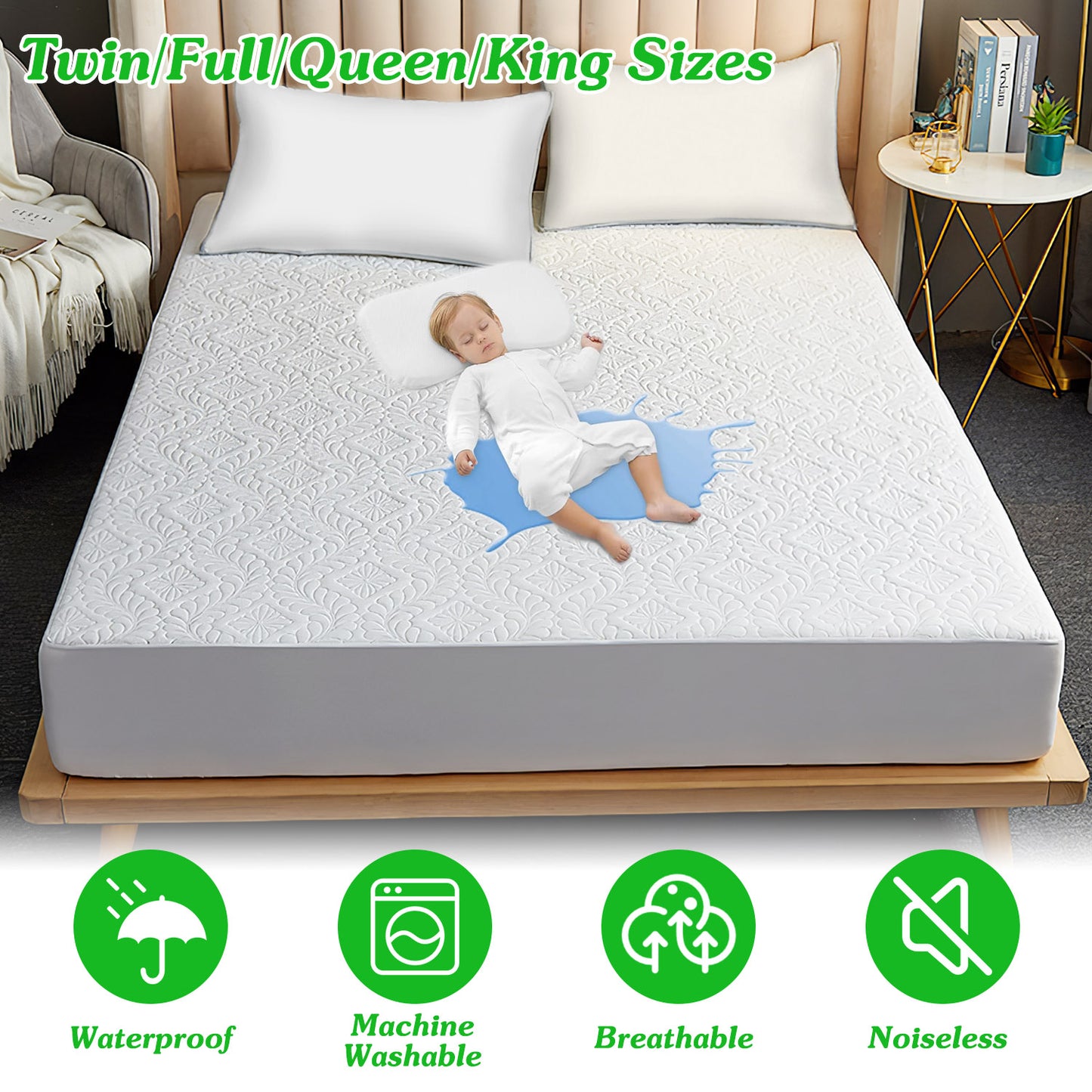 Quiet Waterproof Mattress Protector - Soft Quilted Full Size Cover with Deep Pocket Fit (Up to 11")