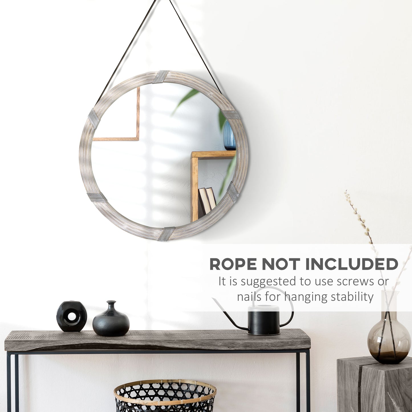 Oversized Round Wood Wall Mirror (30.75") - Farmhouse Natural Wood Accent for Living Room, Bedroom & Entryway