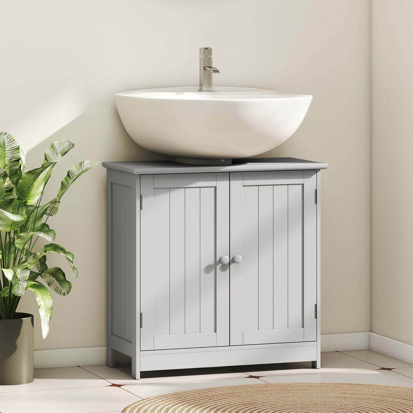 Under Sink Bathroom Storage Cabinet for Pedestal Sinks - Space Saving Vanity Organizer with Adjustable Shelf, Light Gray