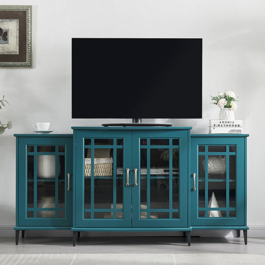 The "Artisan Teal" 62" Buffet & Media Console | Geometric Glass Doors with 8-Leg Stability System