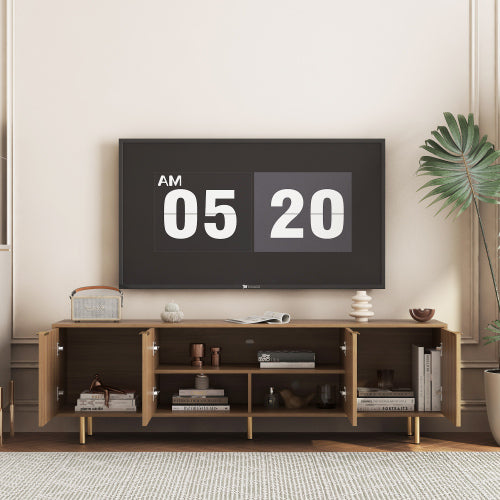 Modern 68" Fluted TV Stand with Storage Doors - Wood Media Console for 55" to 75" TVs