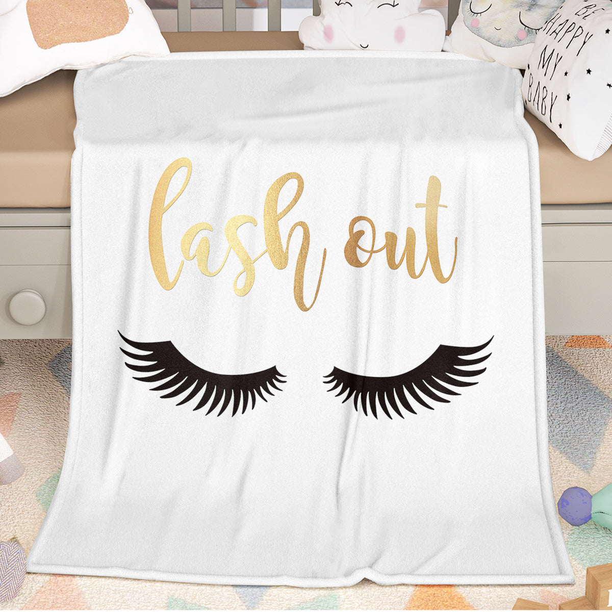 Lash Out Eyelash Sherpa Fleece Blanket - Soft Plush Throw (50x60 or 60x80)