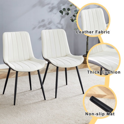 Modern PU Dining Chairs Set of 4 - Upholstered Kitchen & Dining Room Chairs (White/Dark Gray)