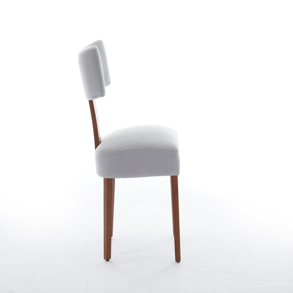 Modern Linen Dining Chairs Set of 2 - Upholstered Armless Chairs with Curved Backrest & Solid Wood Legs - Gray
