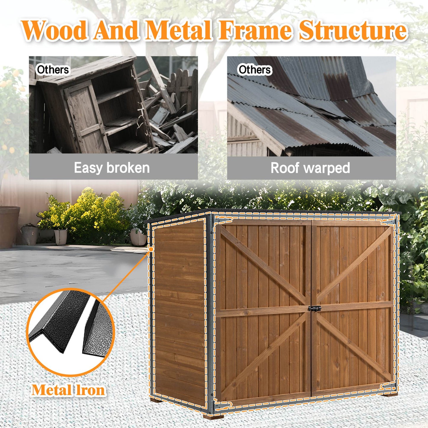 Outdoor Storage Cabinet - 50" Garden Tool Shed with Shelves & Weather-Resistant Frame (Brown)