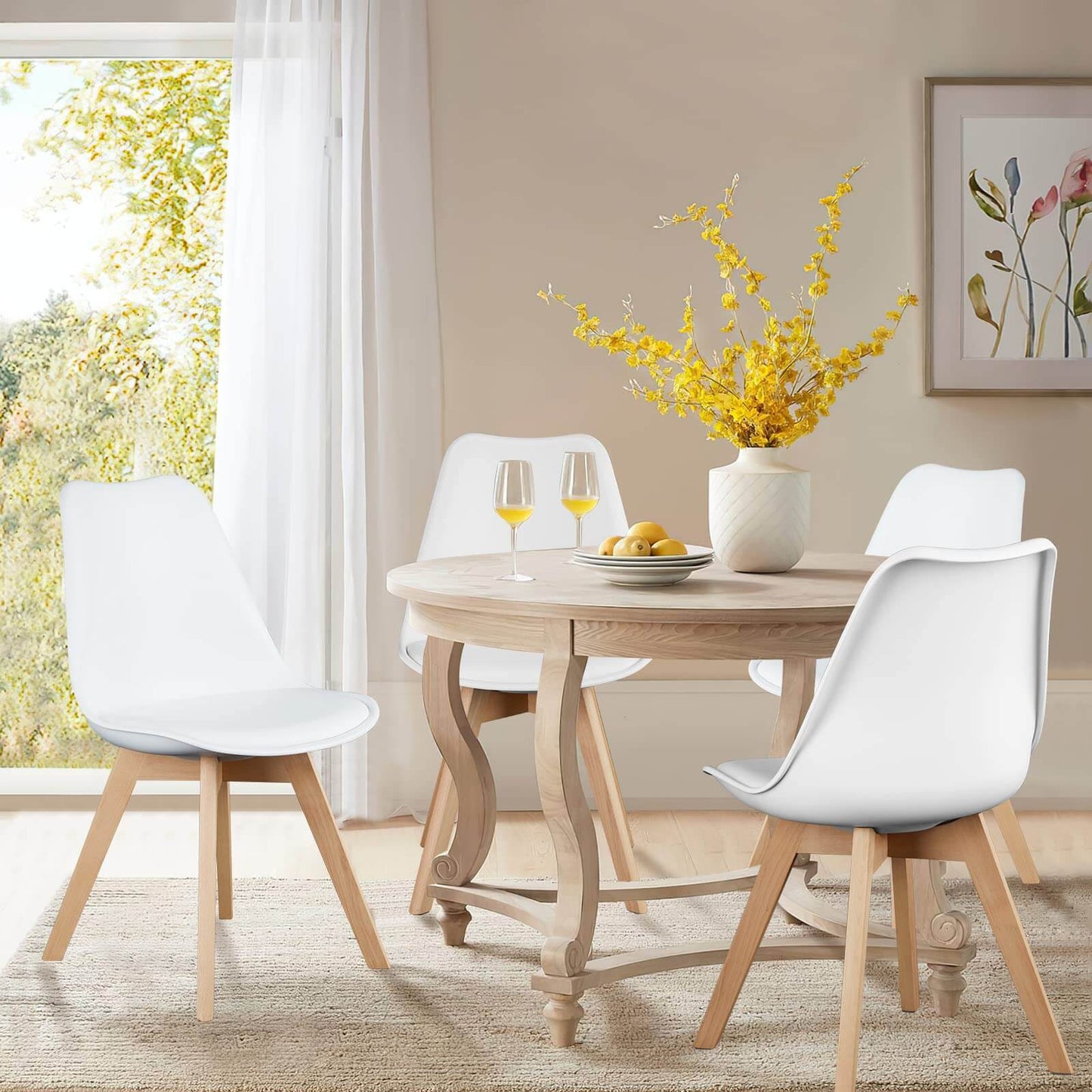 Modern PU Leather Dining Chairs Set of 4 - Upholstered Mid-Century Kitchen & Dining Room Chairs with Wood Legs