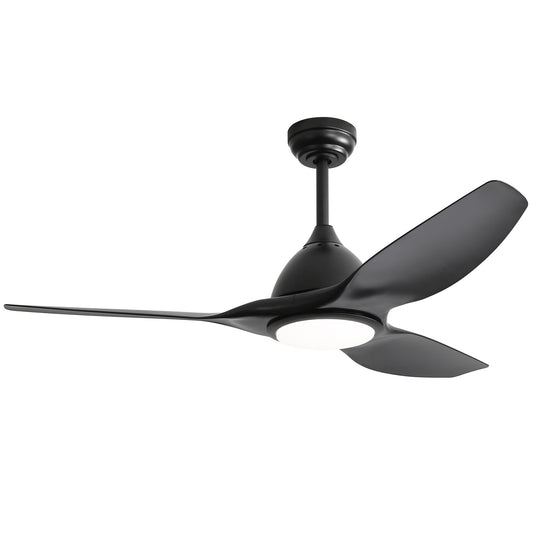 52" Modern Ceiling Fan with Light - 3-Blade ABS Airplane Style Fan with Remote, 3-Speed & Dimmable LED (Black)