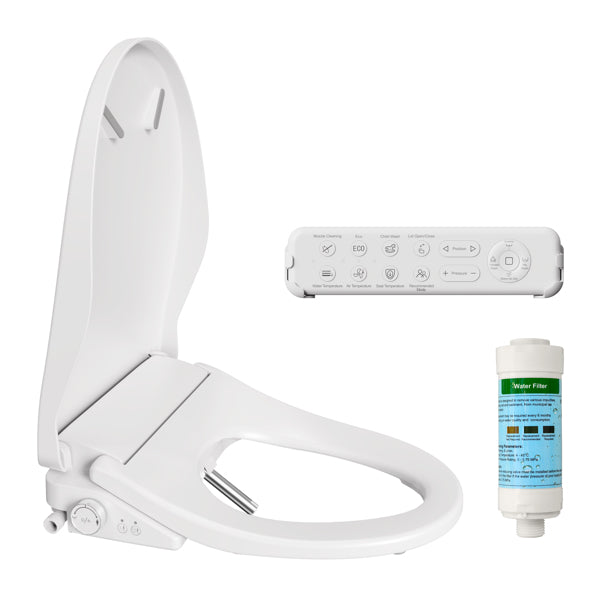 Smart Bidet Toilet Seat with Remote - Heated Seat, Warm Water Wash, Dryer & Self-Cleaning Nozzle