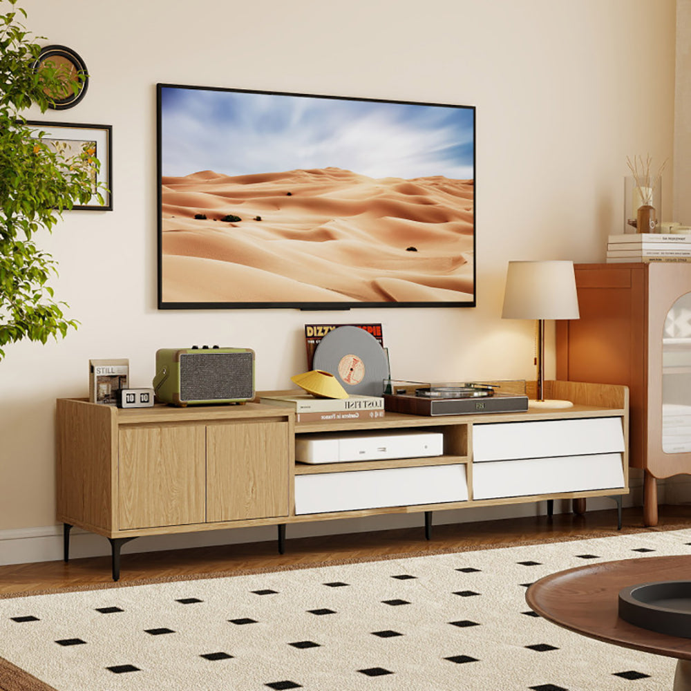 Mid-Century Modern TV Stand for TVs up to 80" - 71" Wood Entertainment Center with Drawers, Cabinet & Open Storage