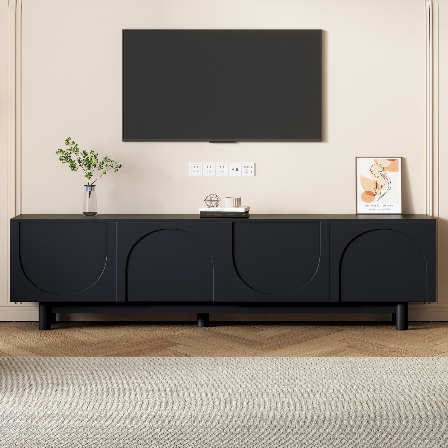 Modern Black TV Stand with Arch Doors - 70.8" Minimalist Entertainment Center for TVs up to 78"