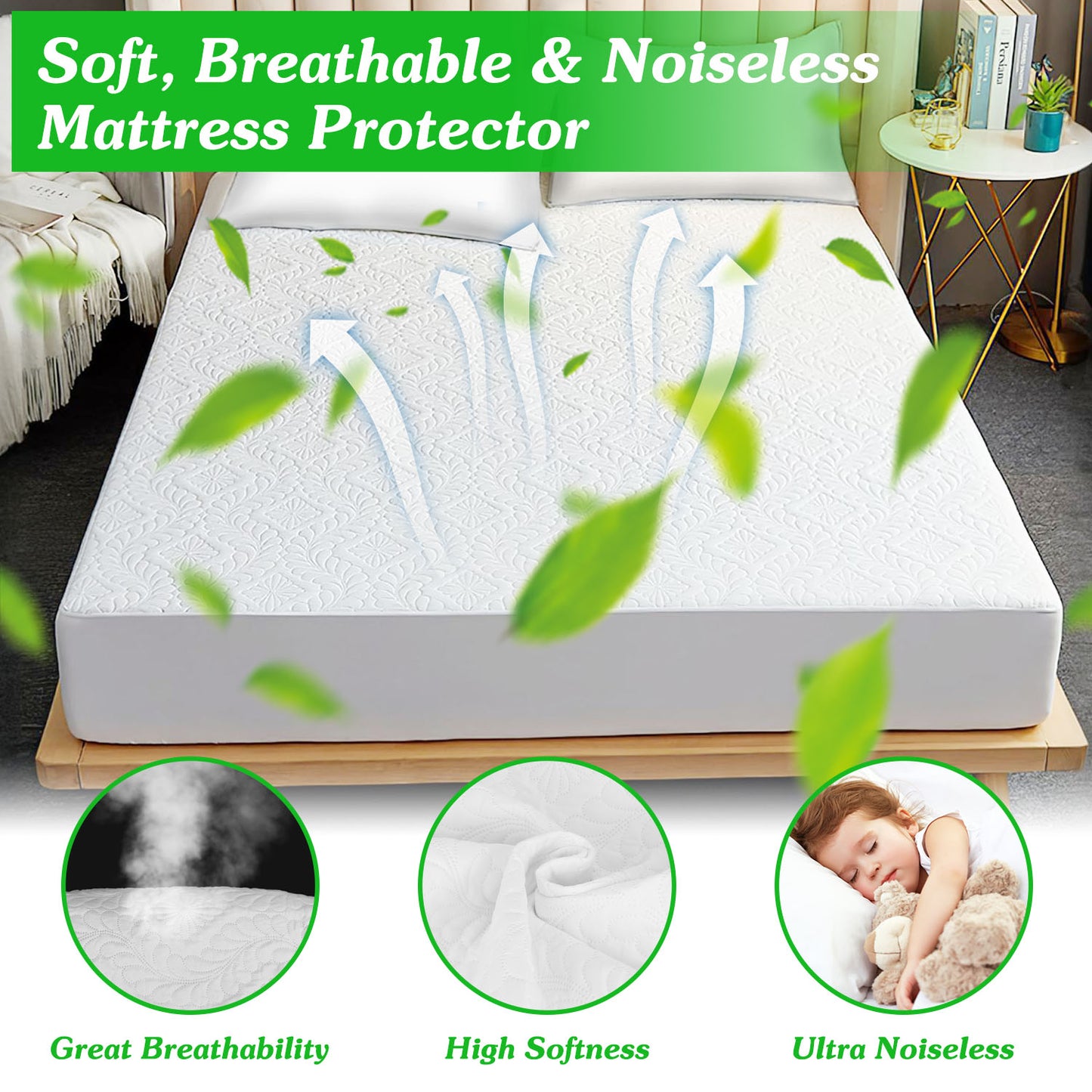 Quiet Waterproof Mattress Protector - Soft Quilted Full Size Cover with Deep Pocket Fit (Up to 11")